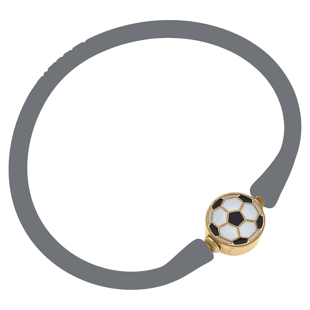Enamel Soccer Ball Silicone Bali Bracelet in Steel Grey