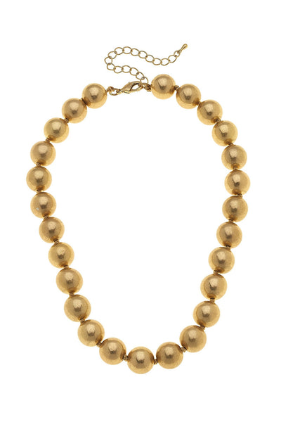 Eleanor 14MM Hand-Knotted Ball Bead Necklace in Worn Gold