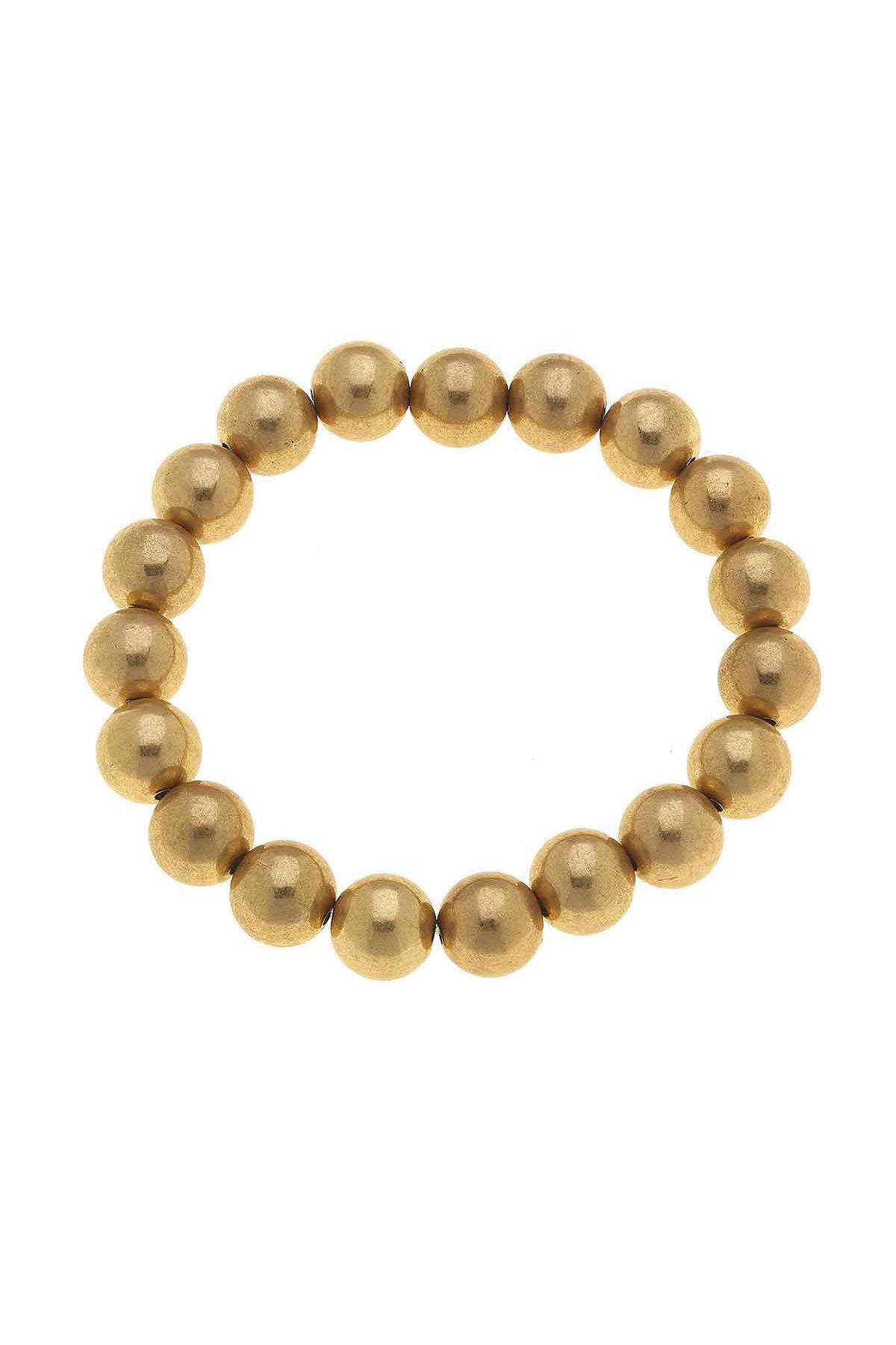 Chloe 10MM Ball Bead Stretch Bracelet in Worn Gold