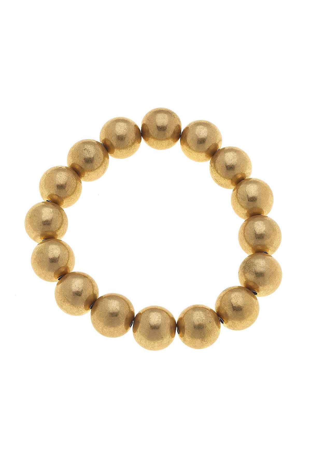 Eleanor 14MM Ball Bead Stretch Bracelet in Worn Gold