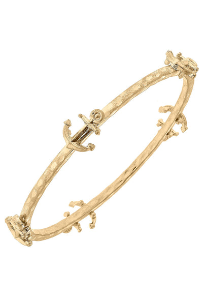 Claudia Anchor Bangle in Worn Gold