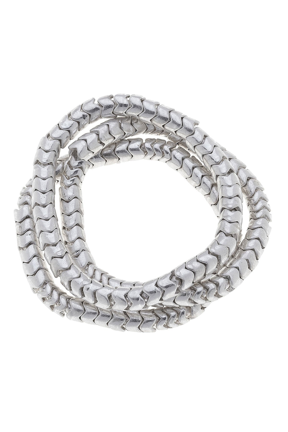 Kylie Chain Stretch Bracelets in Worn Silver (Set of 3)