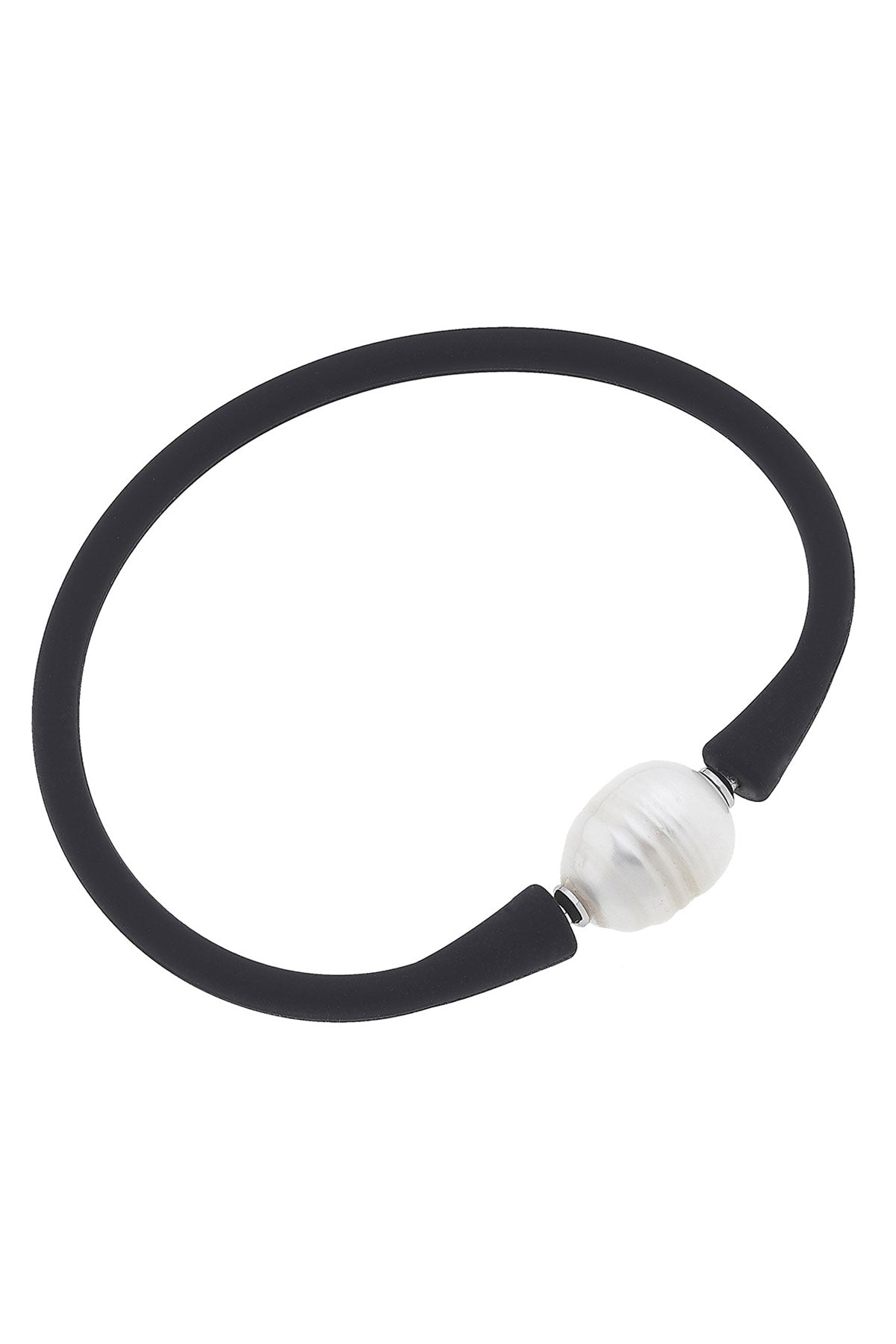 Bali Freshwater Pearl Silicone Bracelet in Black