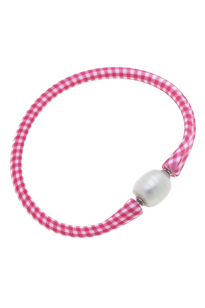 Bali Freshwater Pearl Silicone Bracelet in Pink Gingham