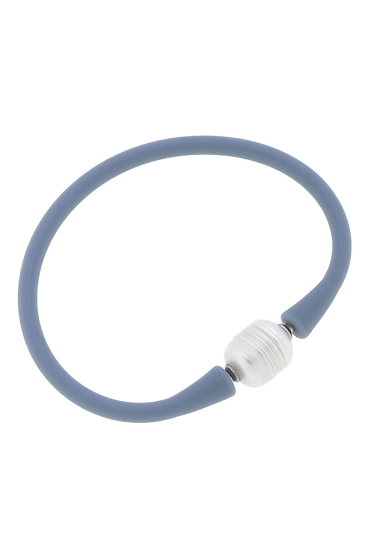 Bali Freshwater Pearl Silicone Bracelet in Blue Grey