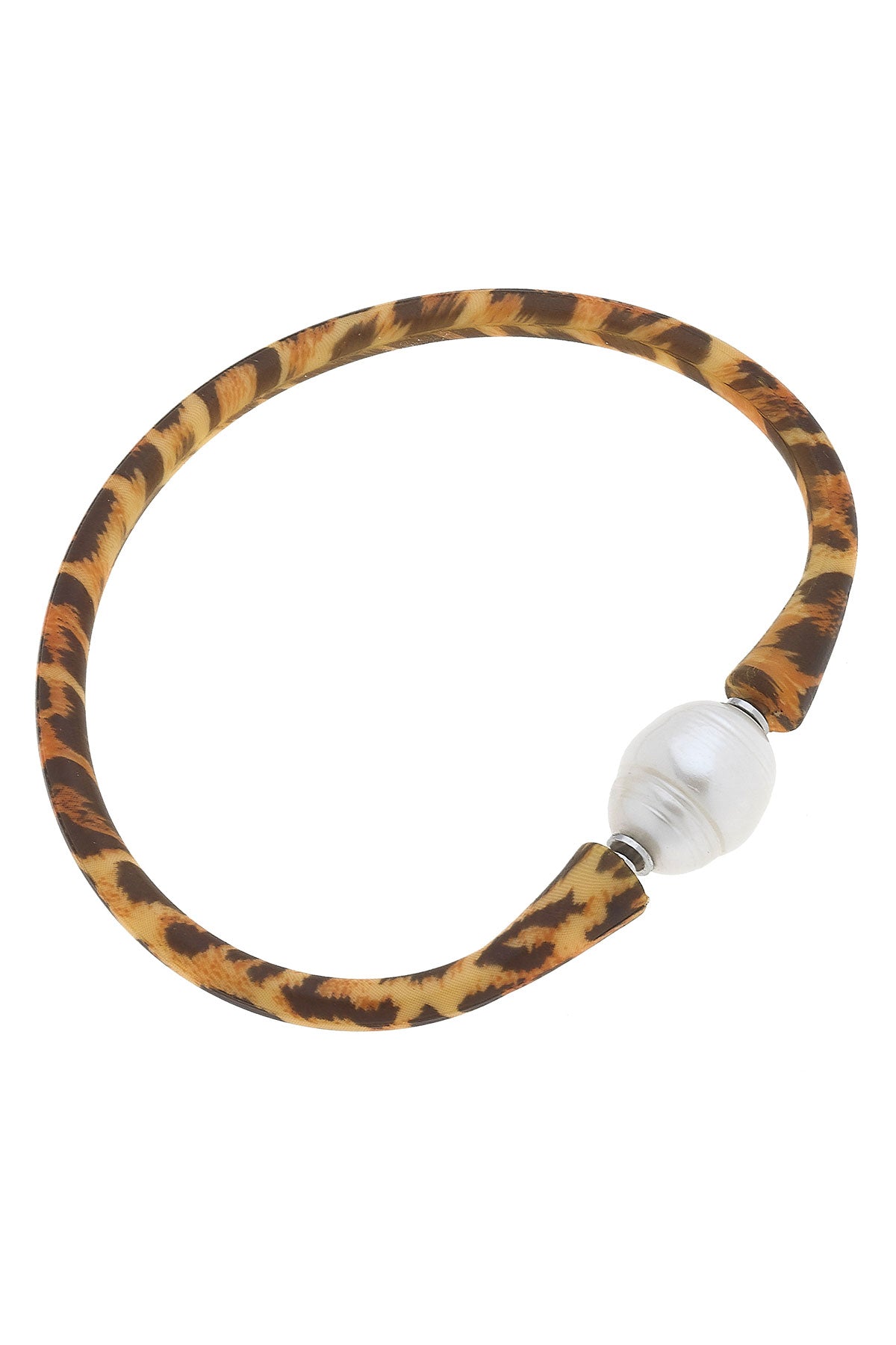 Bali Freshwater Pearl Silicone Bracelet in Leopard Print