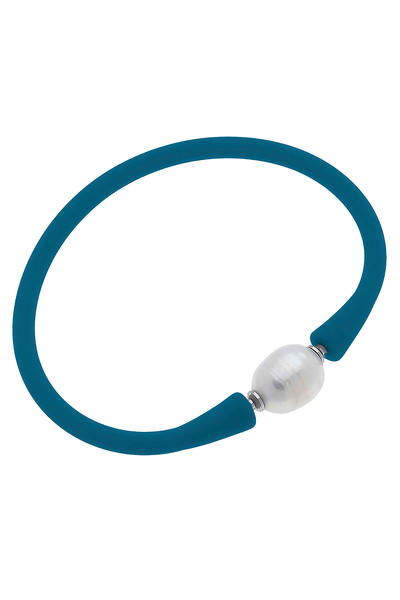 Bali Freshwater Pearl Silicone Bracelet in Midnight Blue