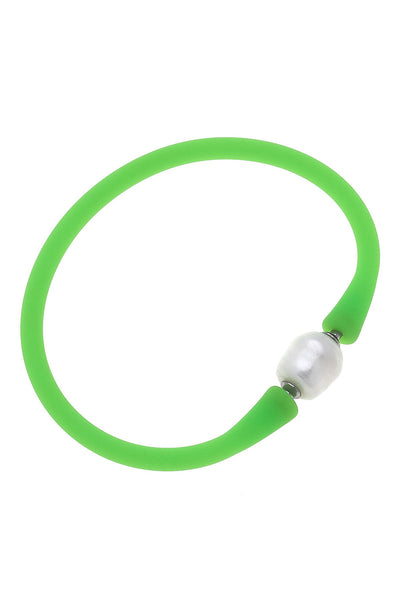 Bali Freshwater Pearl Silicone Bracelet in Neon Green