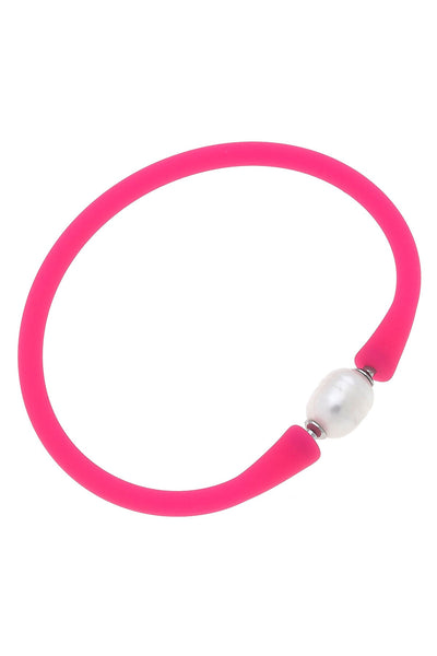 Bali Freshwater Pearl Silicone Bracelet in Neon Pink