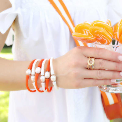 Bali Game Day Bracelet Set of 3 in Orange & White