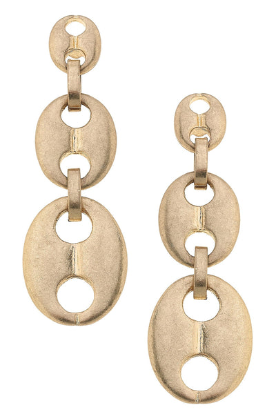 Umi Linked Chain Earrings in Worn Gold