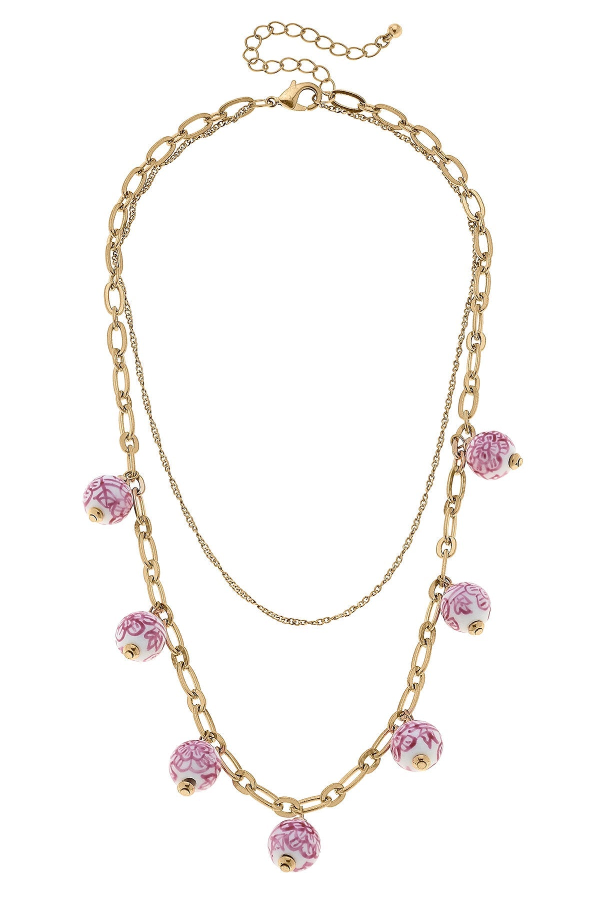 Paloma Chinoiserie Drip Necklace in Pink & White