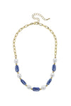 Katherine Chinoiserie & Pearl Necklace in Blue & White