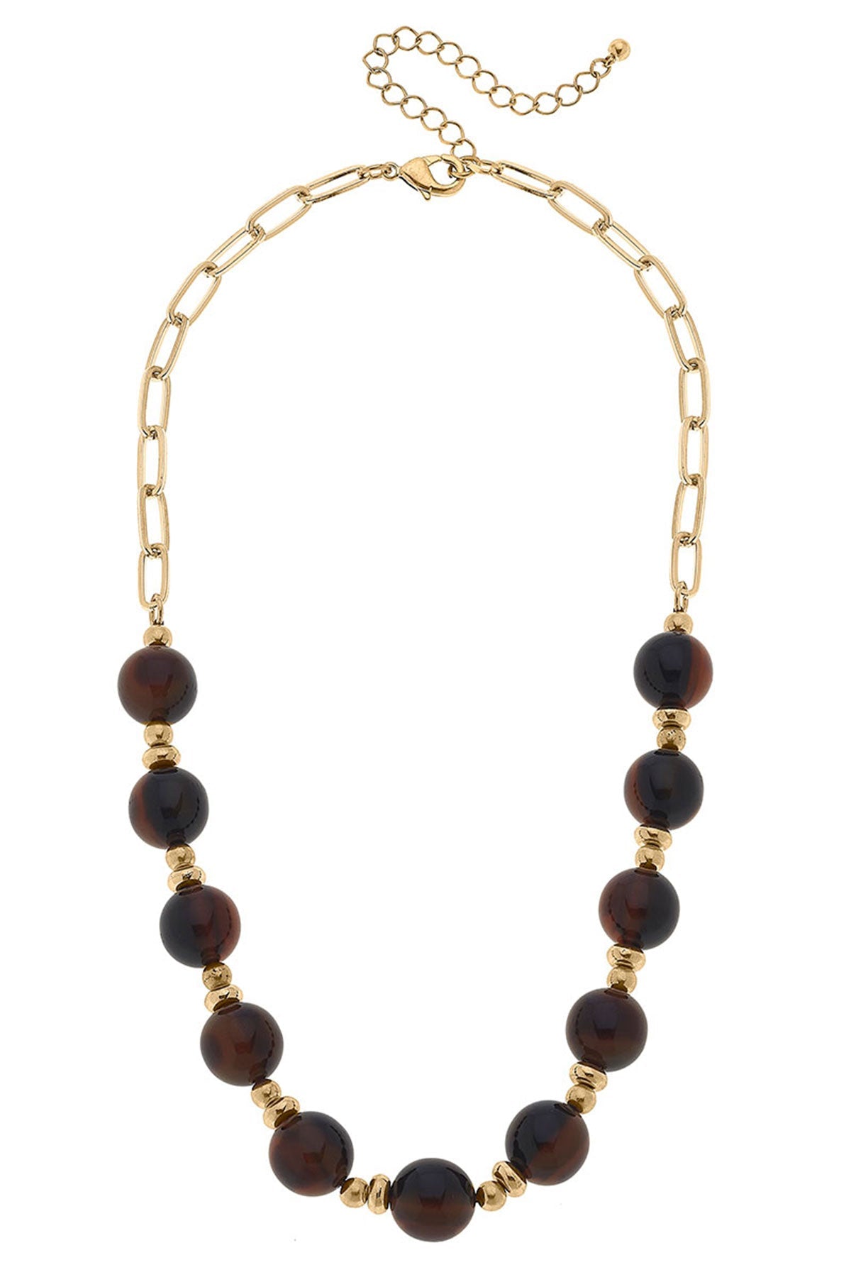 Jade Resin Ball Bead Chain Link Necklace in Tortoise