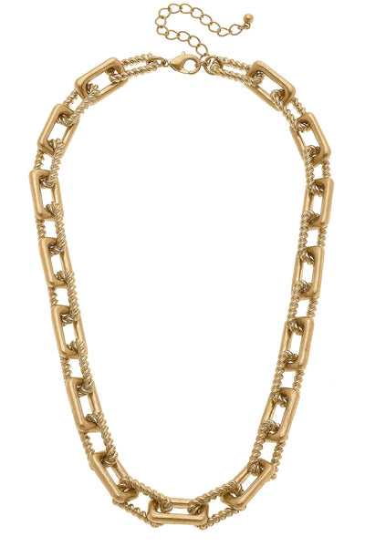 Sierra Twisted Metal Chain Link Necklace in Worn Gold