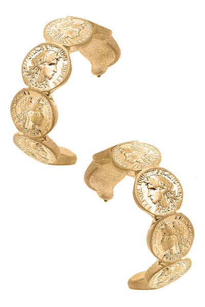 Darby Coin Hoop Earrings in Worn Gold