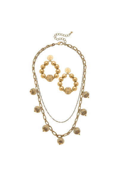 Paloma Necklace & Cami Earring Gift Set in Worn Gold