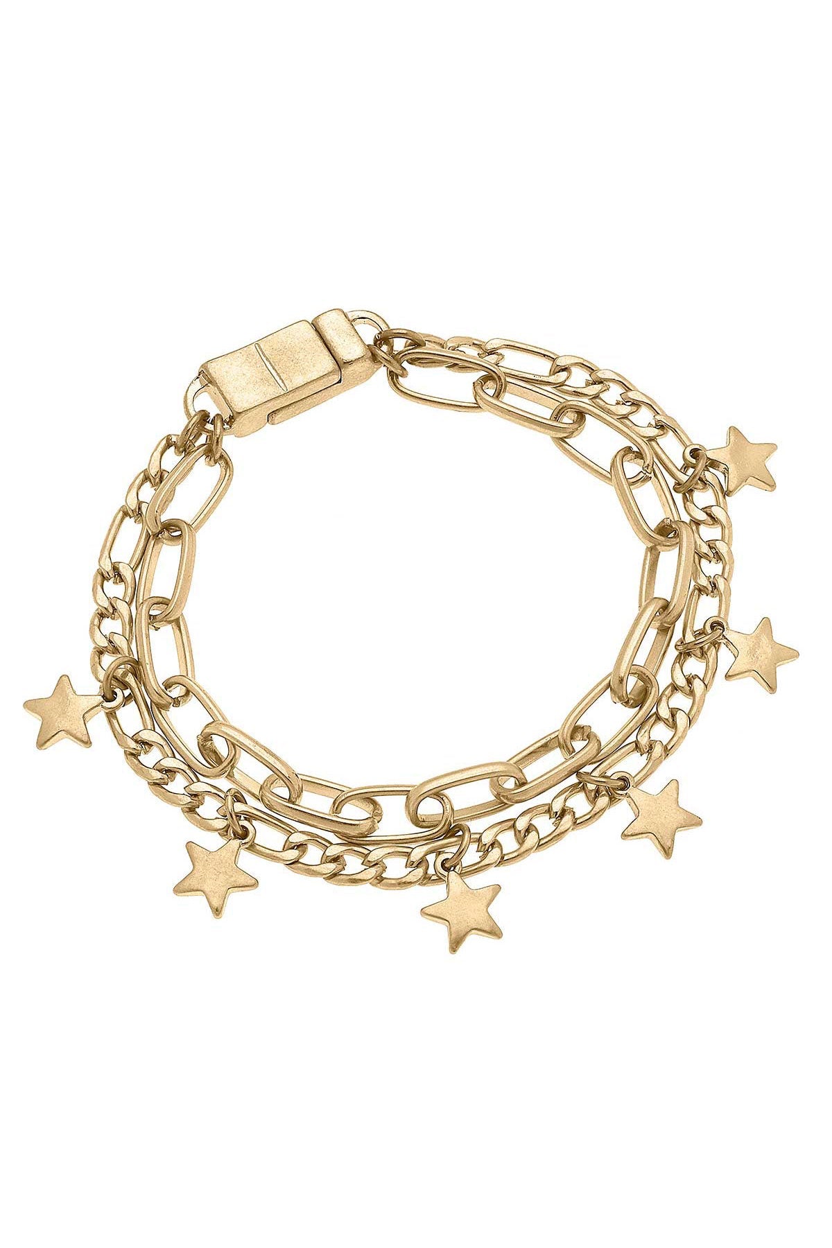 Wilder Star Layered Chain Link Bracelet in Worn Gold