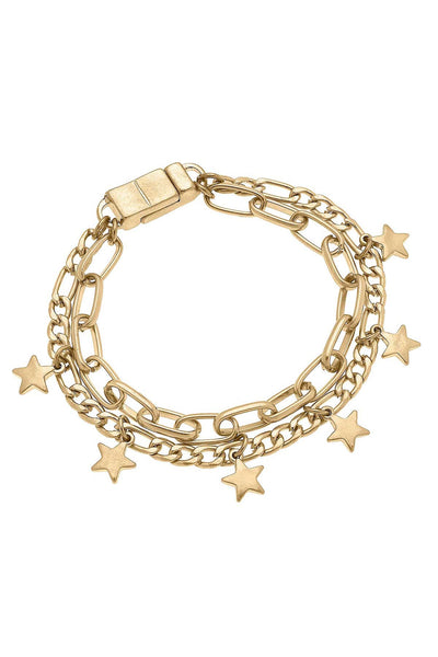 Wilder Star Layered Chain Link Bracelet in Worn Gold