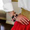 Lorelei Pink & White Chinoiserie & Painted Wood Stretch Bracelet in Navy