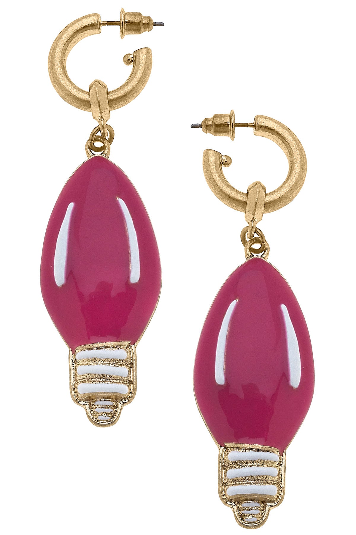 Noelle Light Bulb Earrings in Pink & White Enamel