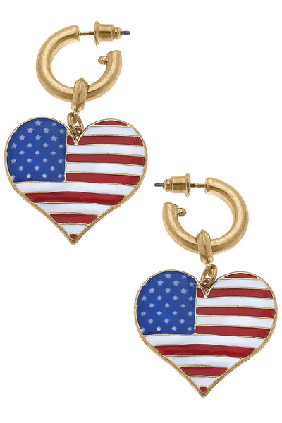 Patriotic Enamel Heart Earrings in Red, White & Blue