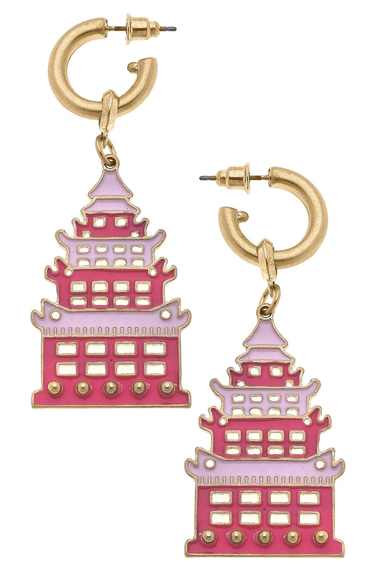 Tiffany Enamel Pagoda Earrings in Pink & Red