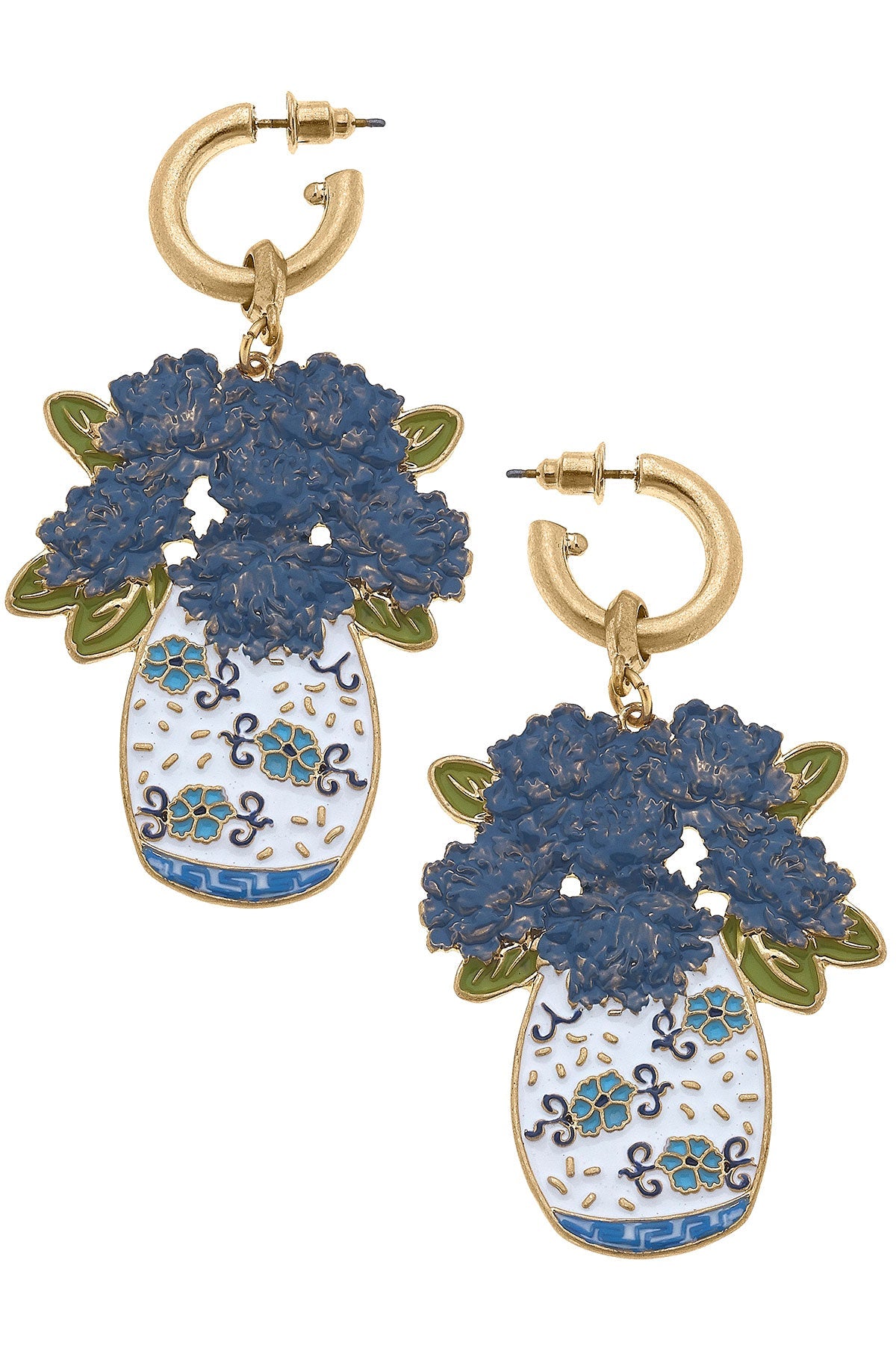 Sofia Enamel Hydrangea Ginger Jar Earrings in Blue & White