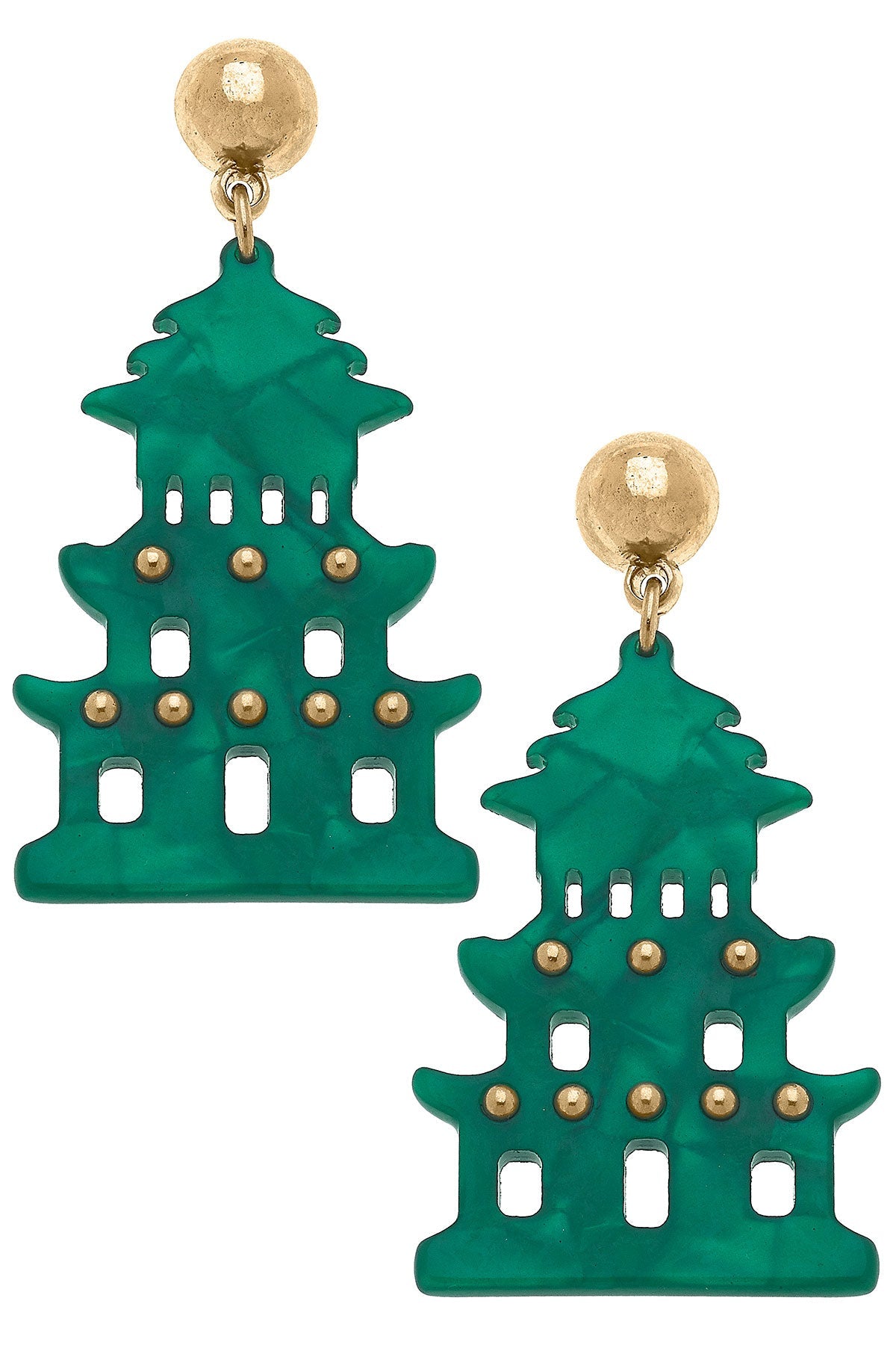 Gia Pagoda Resin Statement Earrings in Green