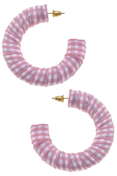 Reese Gingham Statement Hoop Earrings in Pink