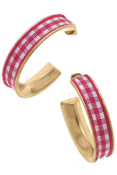 Libby Gingham Hoop Earrings in Fuchsia