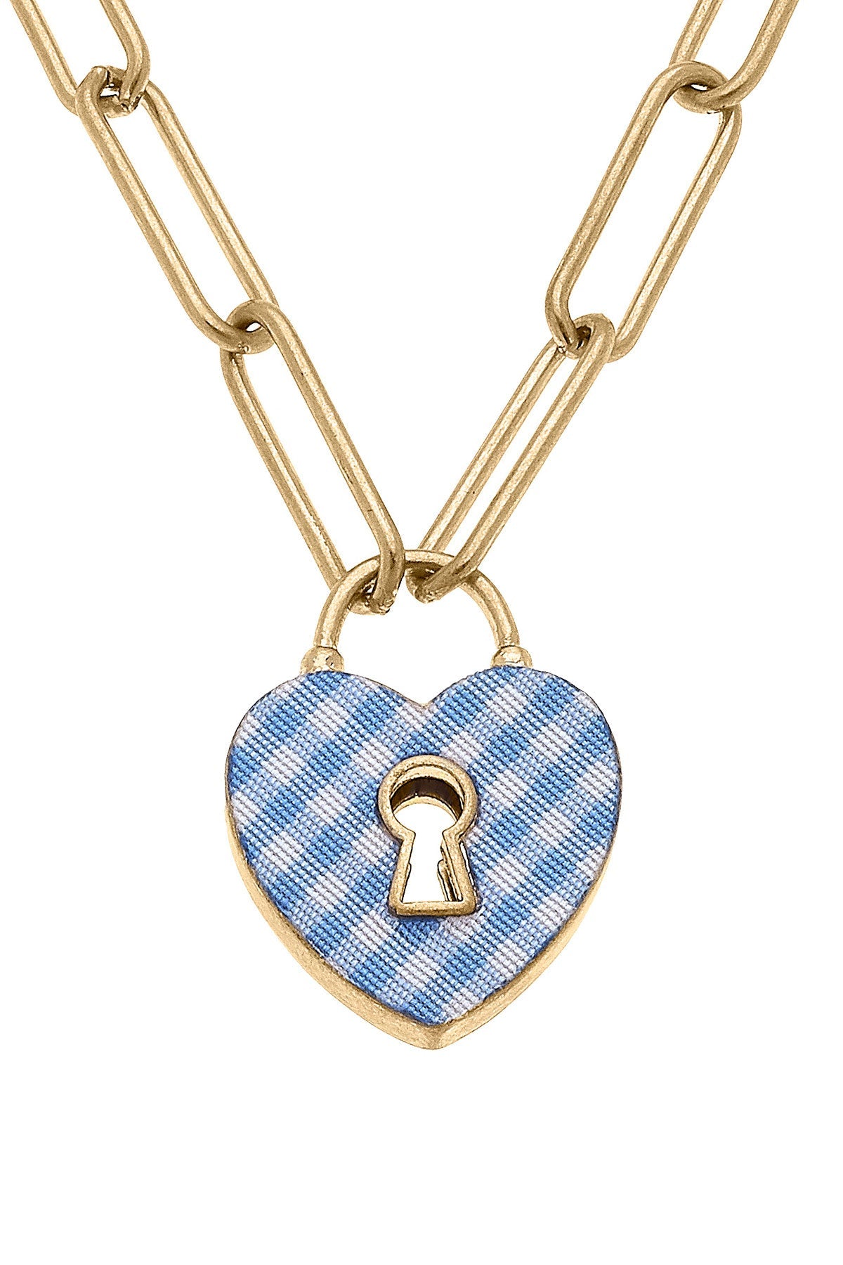 MonclÃ©r Gingham Heart Padlock Necklace in Blue