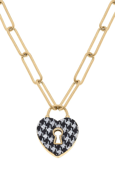 MonclÃ©r Houndstooth Heart Padlock Necklace in Black & White