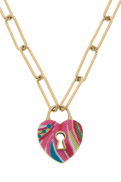 MonclÃ©r Tropical Heart Padlock Necklace in Pink