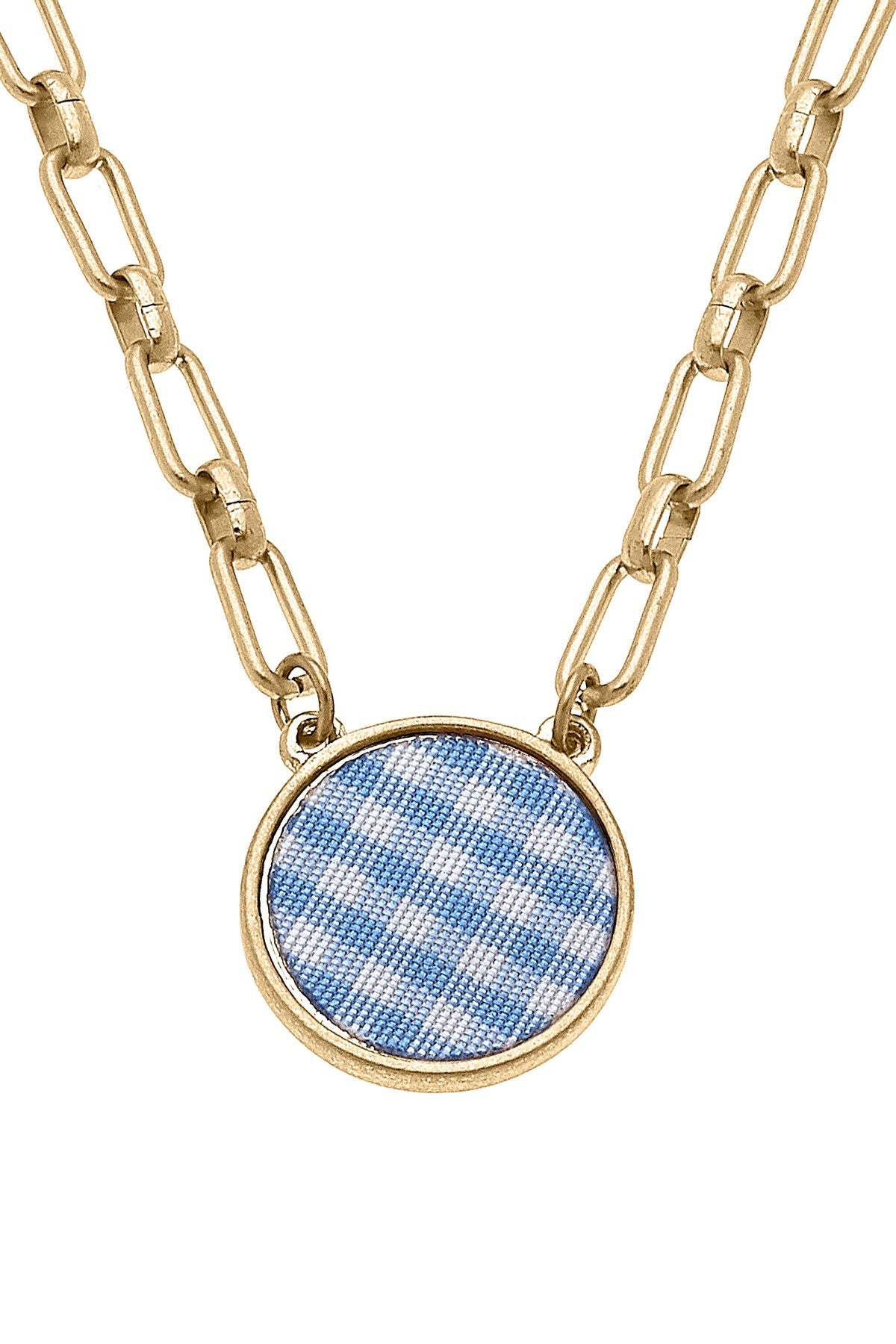 Corrie Gingham Pendant Necklace in Blue