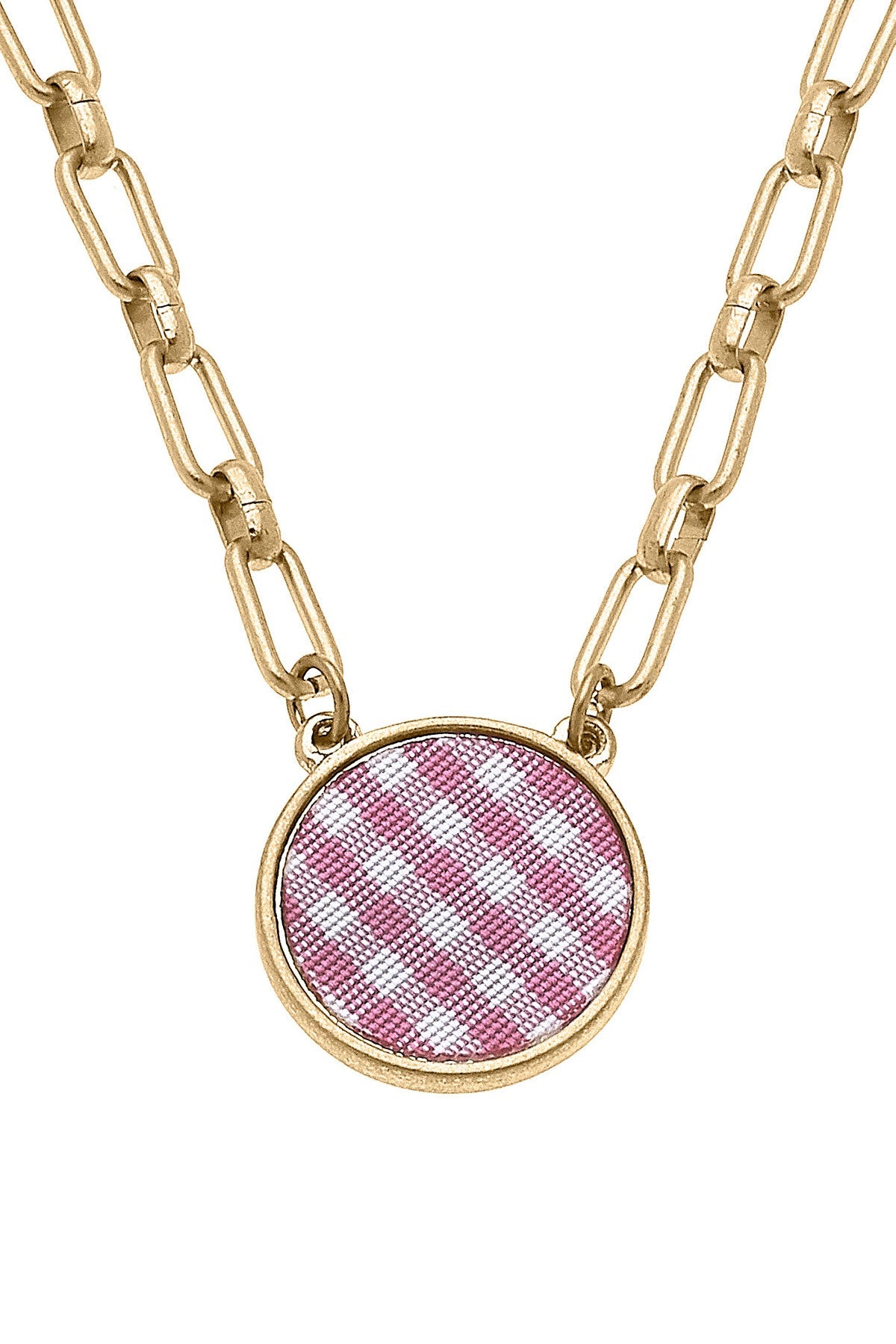 Corrie Gingham Pendant Necklace in Pink