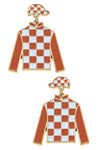Quinn Enamel Jockey Earrings in Orange and White