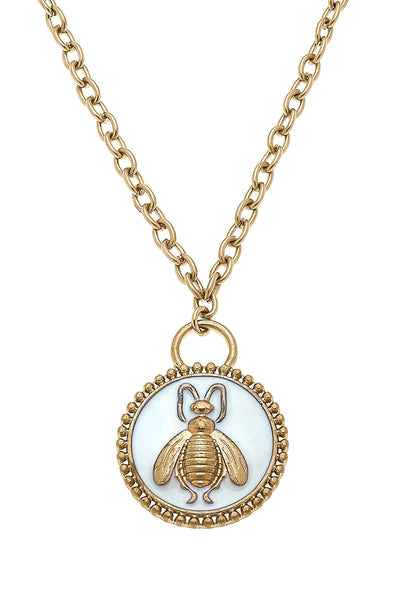 Verona Enamel Bee Pendant Necklace in Ivory