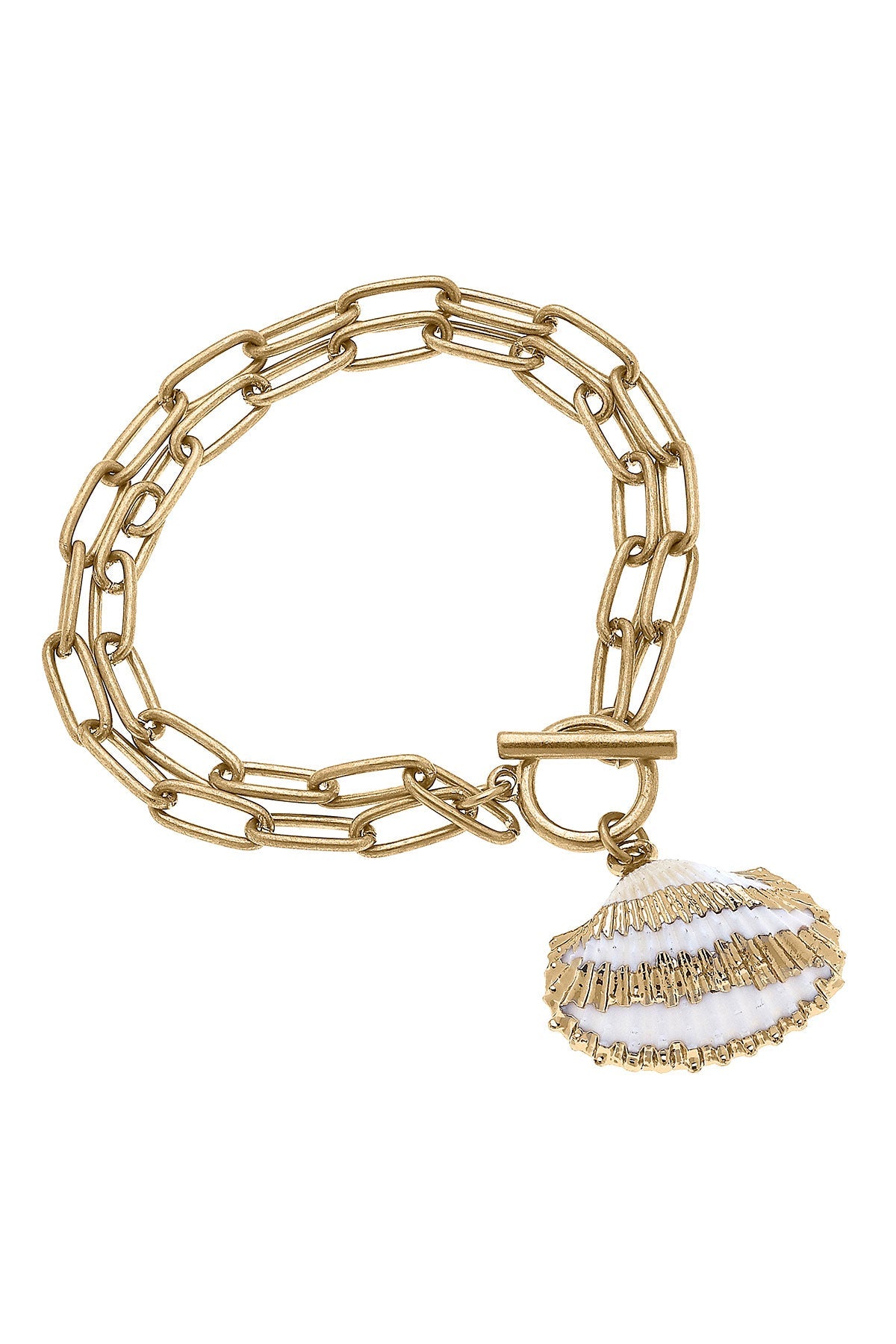 Mia Gold-Dipped Cockle Shell T-Bar Bracelet in Ivory
