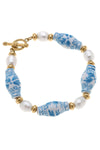 Melanie Porcelain & Freshwater Pearl T-Bar Bracelet in Wedgwood Blue