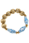 Quincy Porcelain & Ribbed Metal Bead Bracelet in Wedgwood Blue
