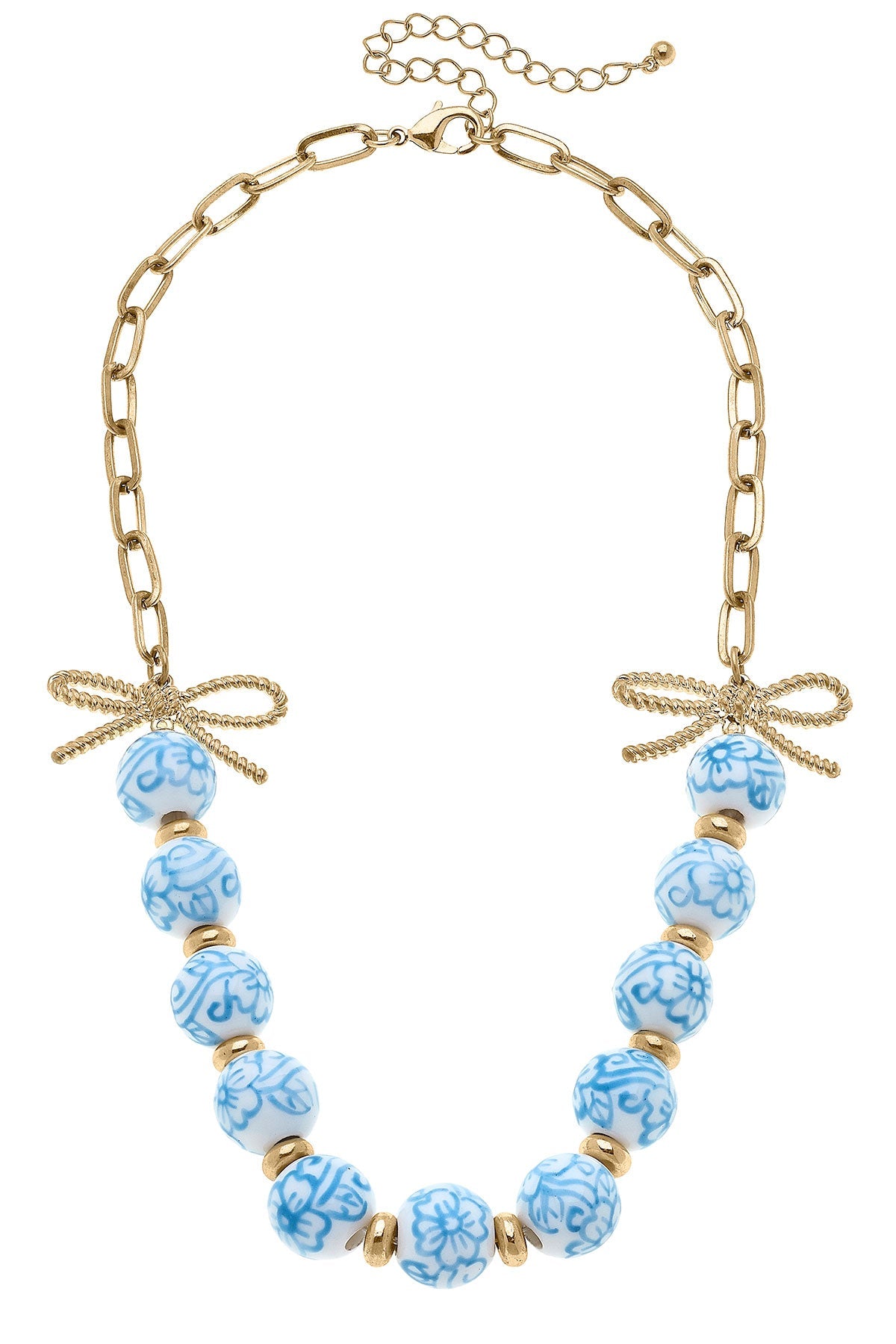 Eloise Porcelain Beaded Chain Link Necklace in Wedgwood Blue
