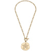 Sand Dollar T-Bar Pendant Necklace in Worn Gold