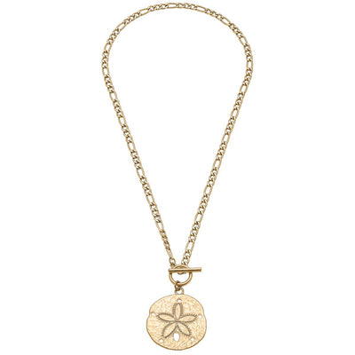 Sand Dollar T-Bar Pendant Necklace in Worn Gold