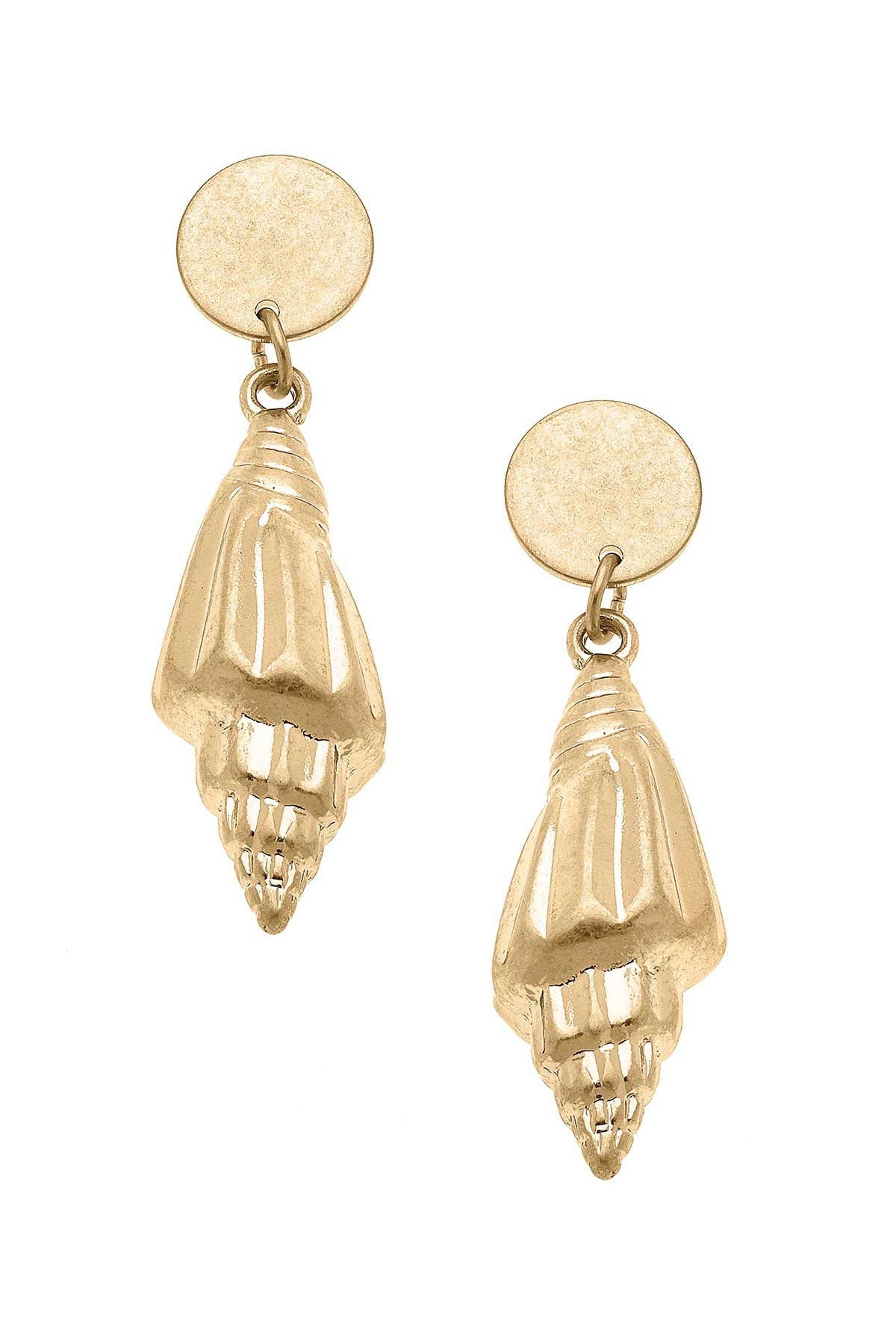 Spiral Shell Statement Earrings in Worn Gold