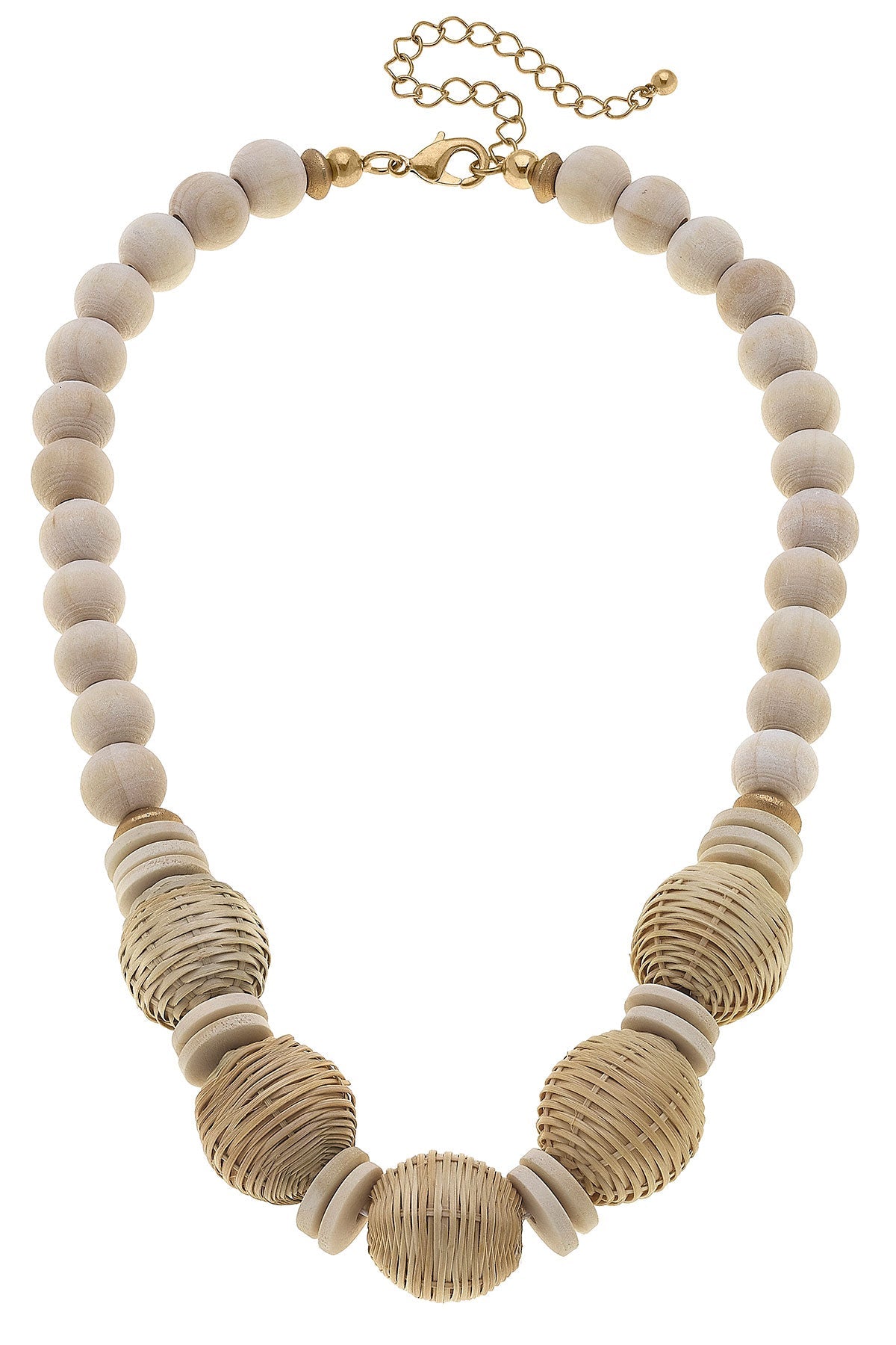 Angelina Wicker & Wood Beaded Necklace in Natural