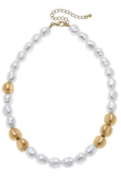 Amber Baroque Pearl & Ball Bead Necklace in Ivory