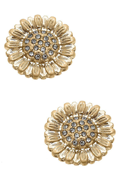 Caprice Sunflower Stud Earrings in Worn Gold