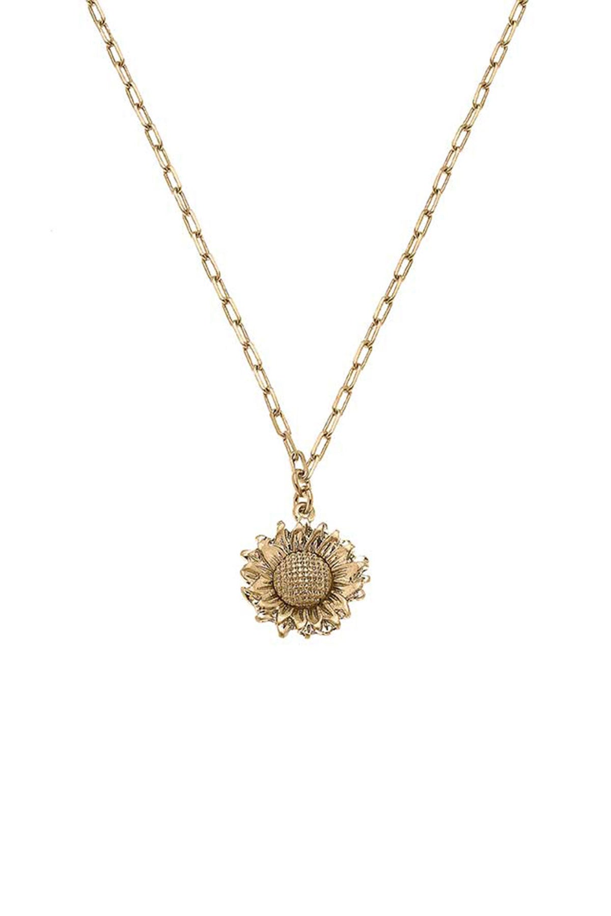 Rosalind Sunflower Charm Necklace in Worn Gold