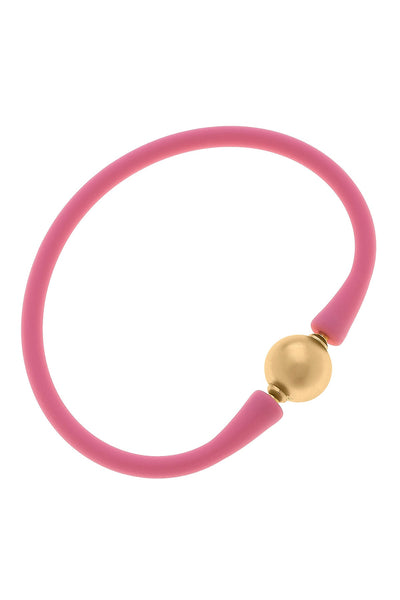 Bali 24K Gold Plated Ball Bead Silicone Bracelet in Bubblegum
